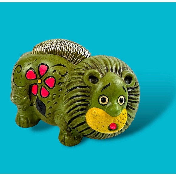 1970's Lion Bank, Pen And Note Holder Neon Black Light Glowy Pink Green Yellow - Picture 2 of 13